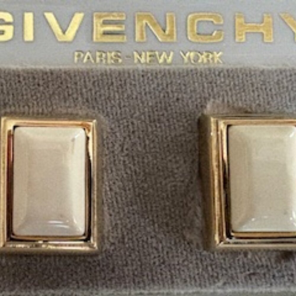 Givenchy Paris-New York earrings-Gold tone-Rectangular-Ivory stones
